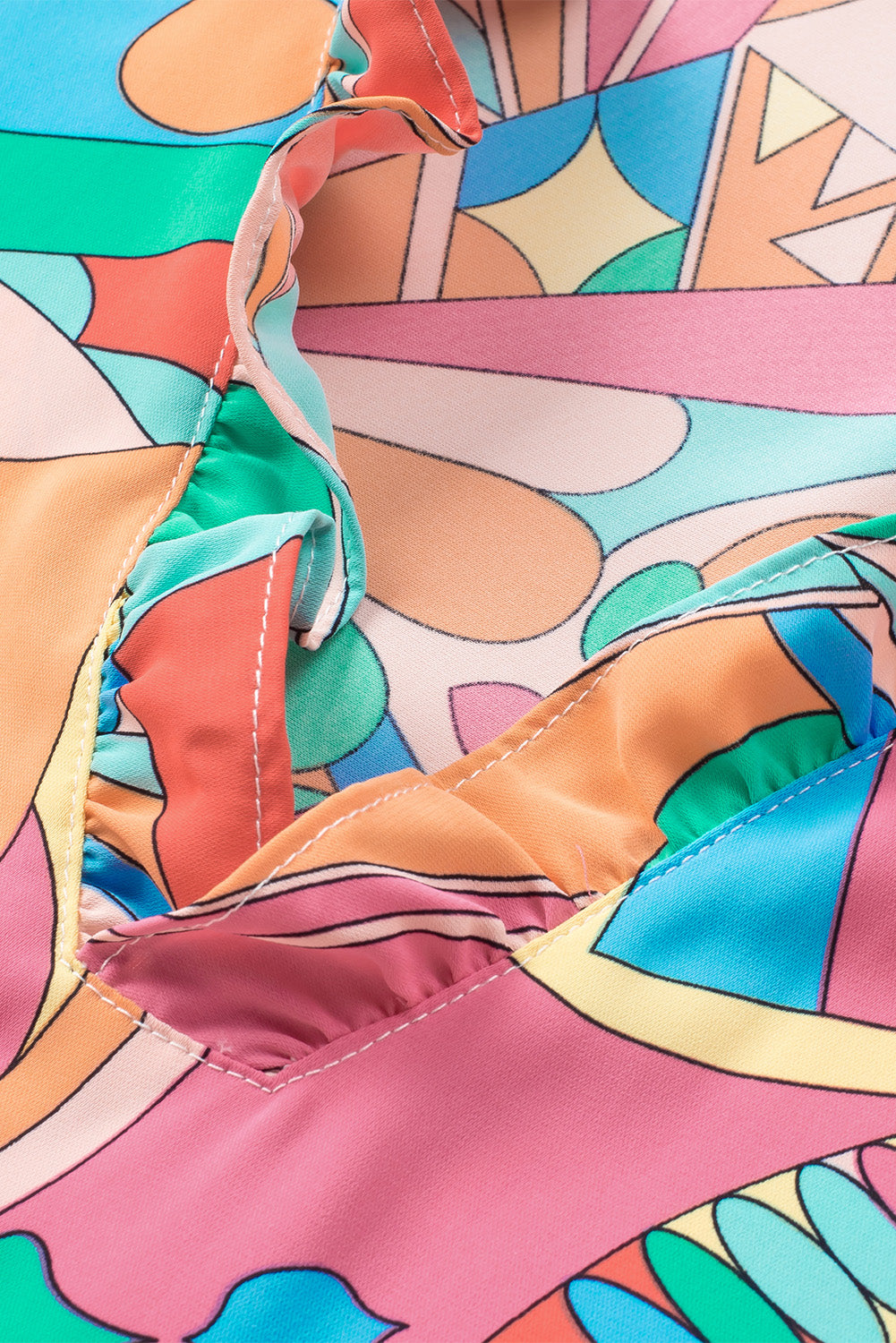 Multicolor Geometric Abstract Print Long Sleeve Shirt Dress