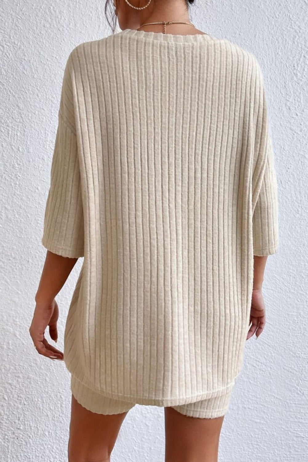 Parchment Plus Size Ribbed V Neck Pullover and Pants Set