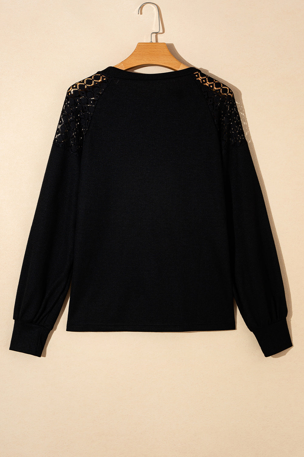 Apricot Pink Plus Size Contrast Lace Sleeve Textured Knit Top