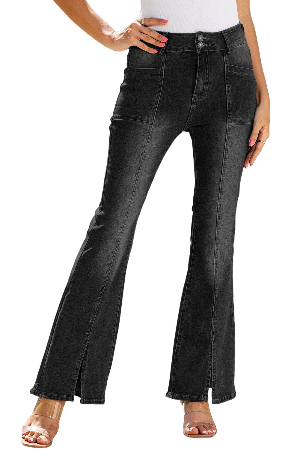 Blue Exposed Seam Split Flare Jeans