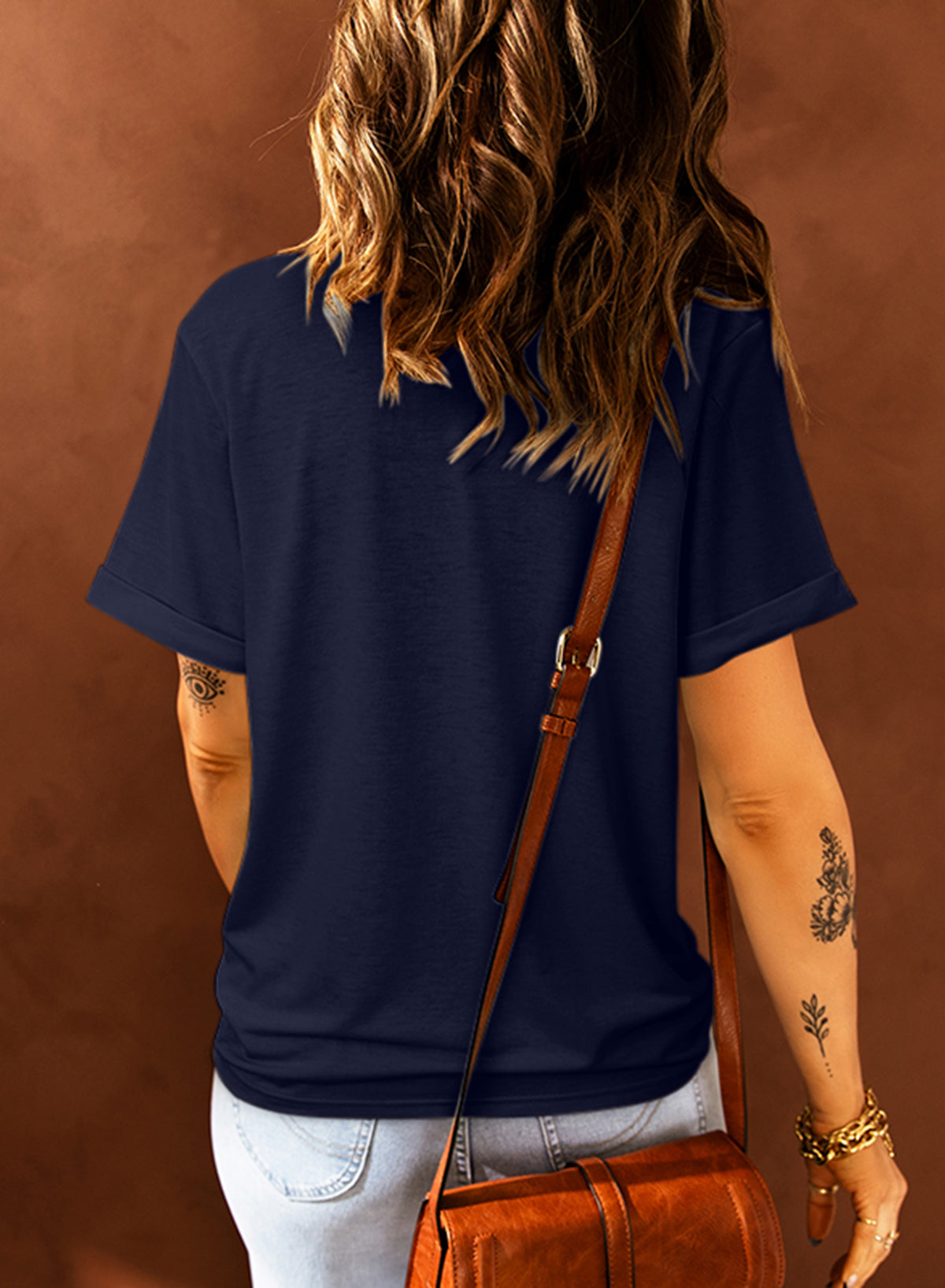 White Round Neck Rolled Sleeve Plus Size T-shirt