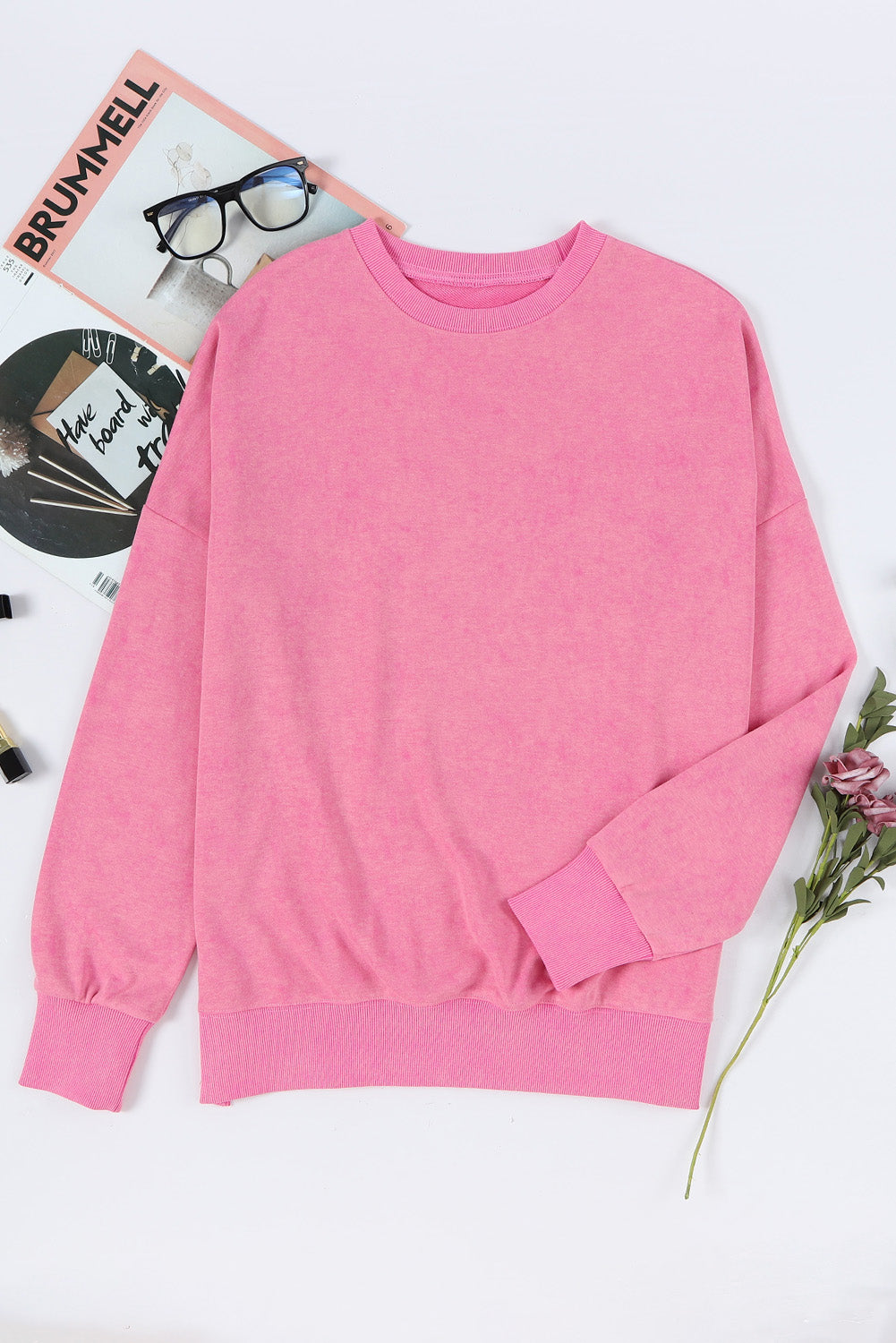 Leopard Print Drop Shoulder Slit Oversized Sweatshirt