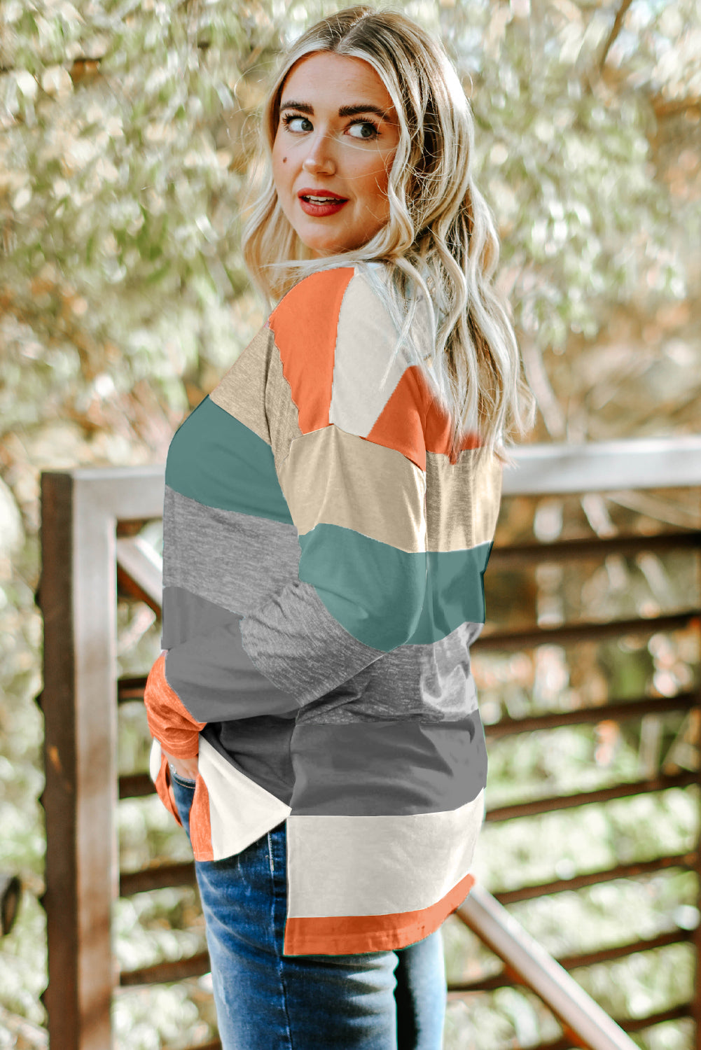 Gray Stripe Plus Size Colorblock Pullover Top