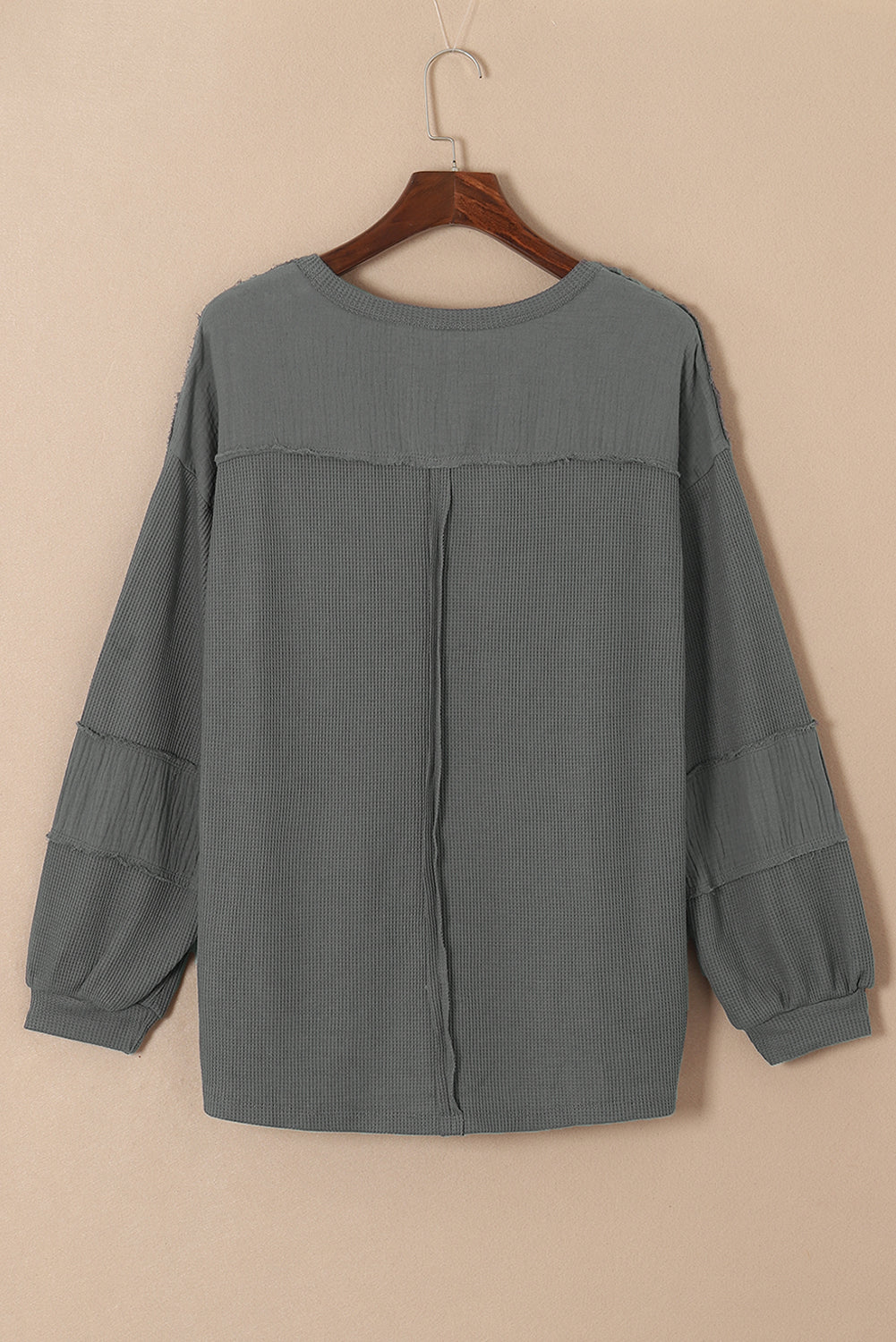 Dark Grey Plus Size Exposed Seam Crinkle Patchwork Top
