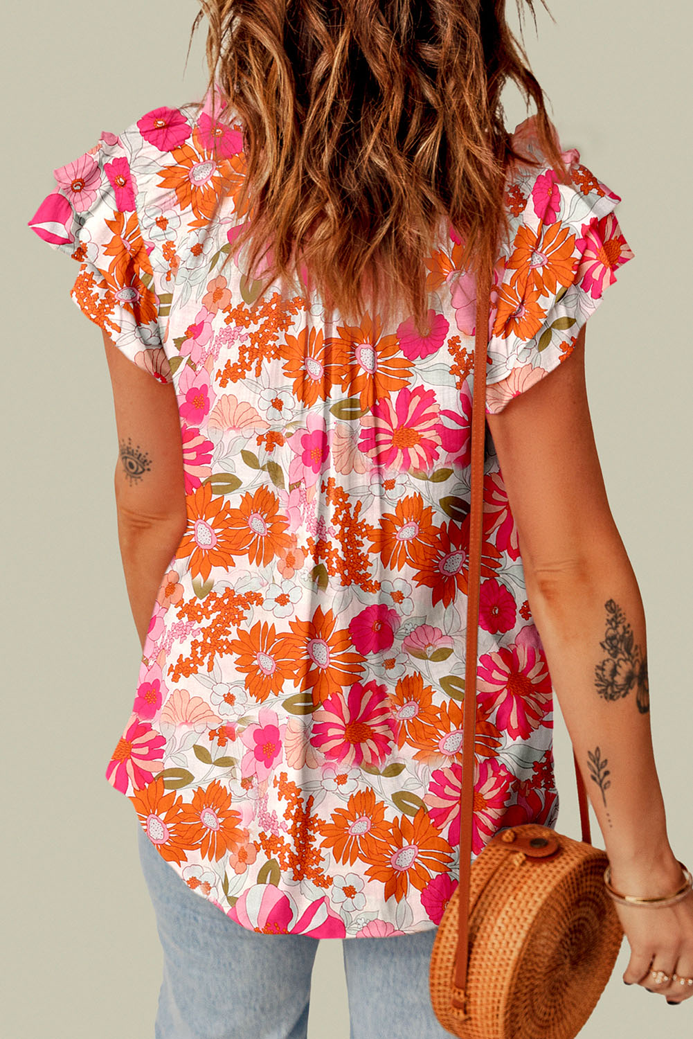 Multicolor Floral V Neck Long Sleeve Skater Dress