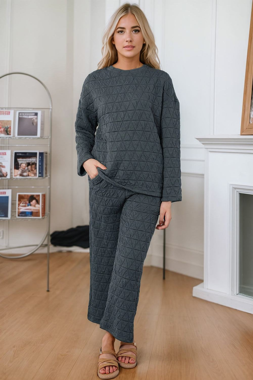Chestnut Casual Crinkle Quilted Pullover Top