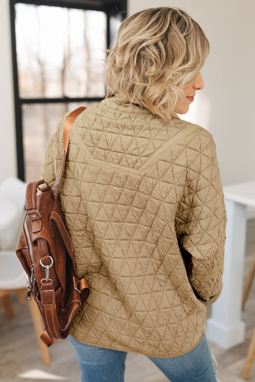 Chestnut Casual Crinkle Quilted Pullover Top