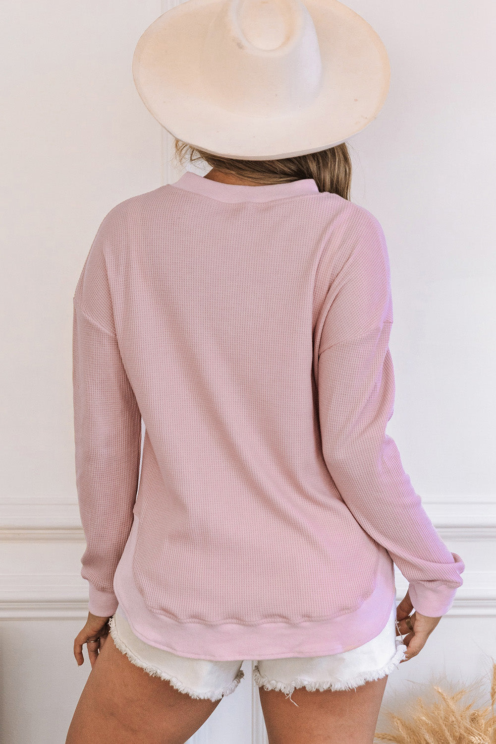 Waffle Knit Crew Neck Casual Long Sleeve Top