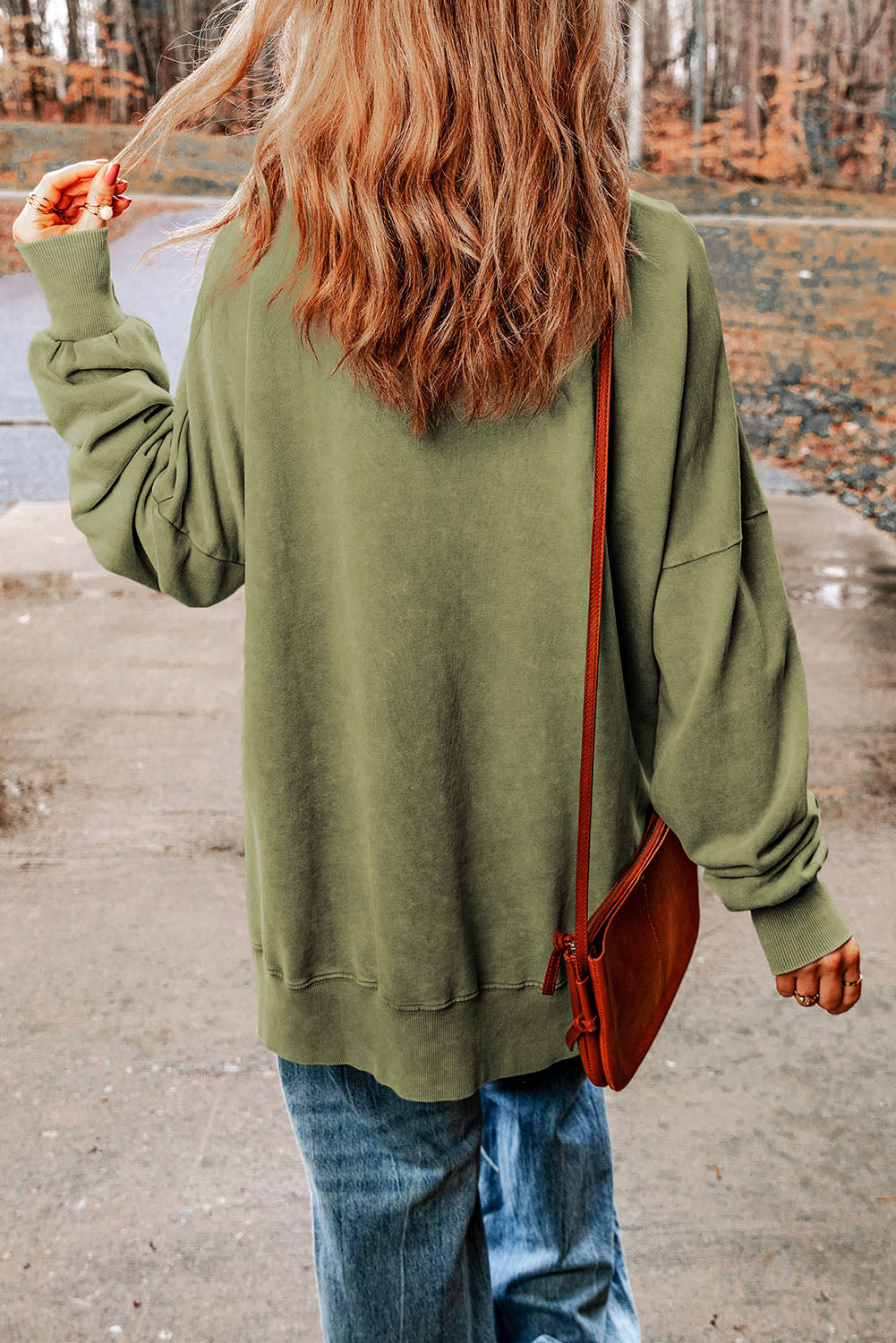 Leopard Print Drop Shoulder Slit Oversized Sweatshirt