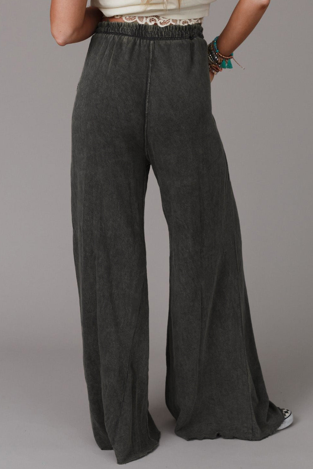 Mineral Washed Drawstring Retro Wide Leg Pants