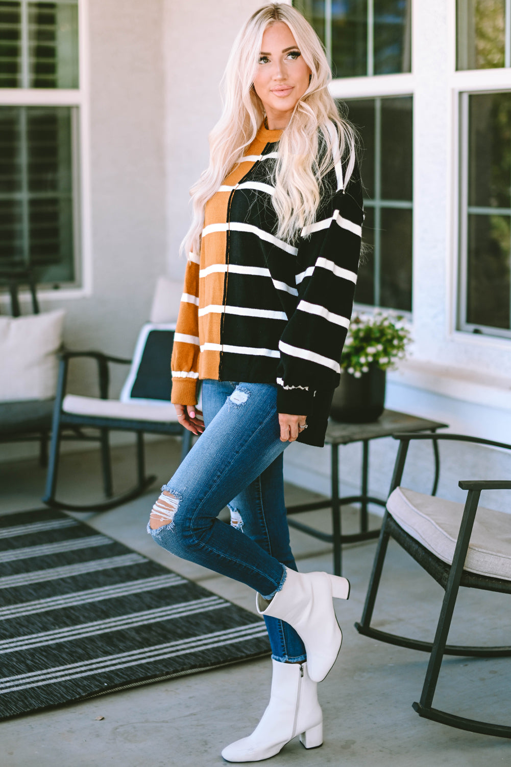 Plus Size Colorblock Striped Patchwork Loose Top