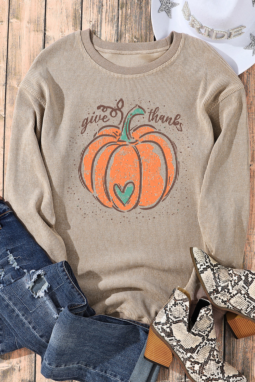 Black Plus Size Corded Round Neck Sweatshirt