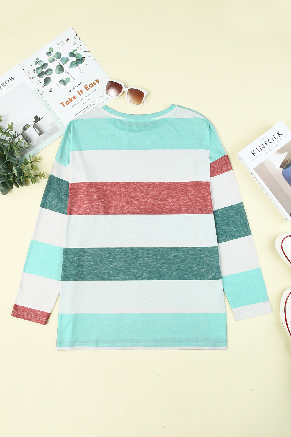 Gray Stripe Plus Size Colorblock Pullover Top