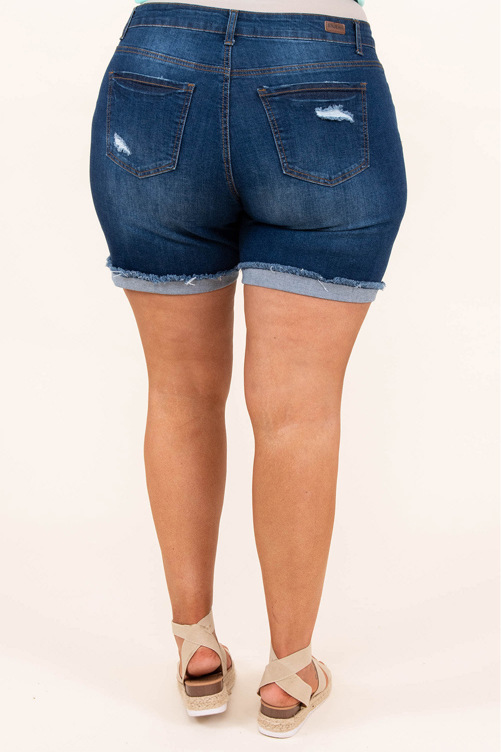 Plus Size Rolled Hem Distressed Denim Shorts
