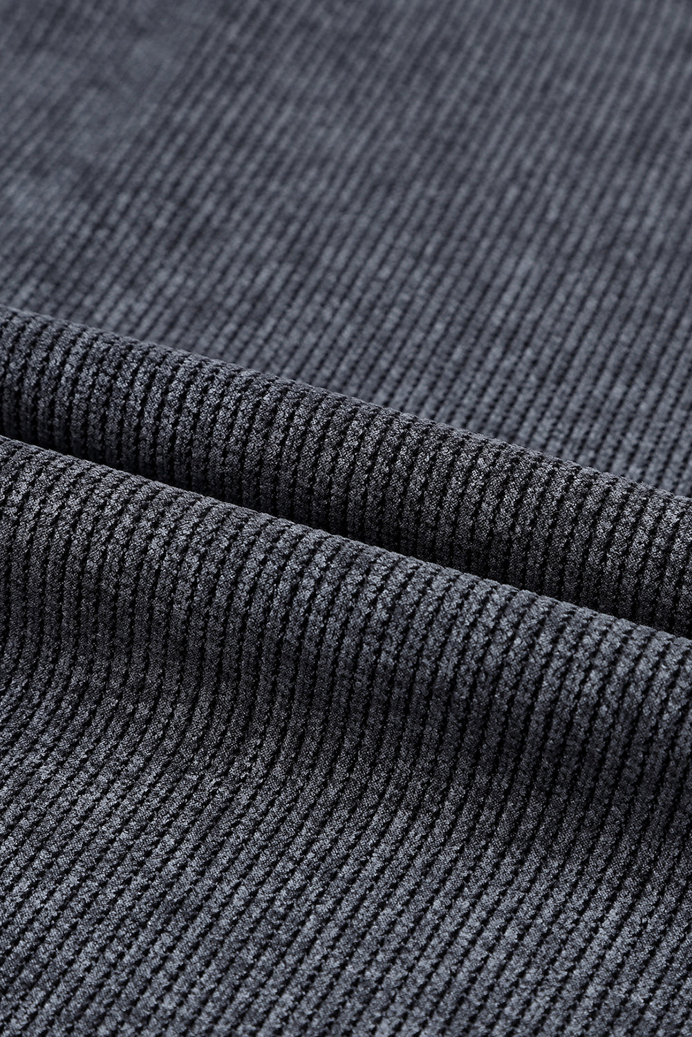 Black Plus Size Corded Round Neck Sweatshirt