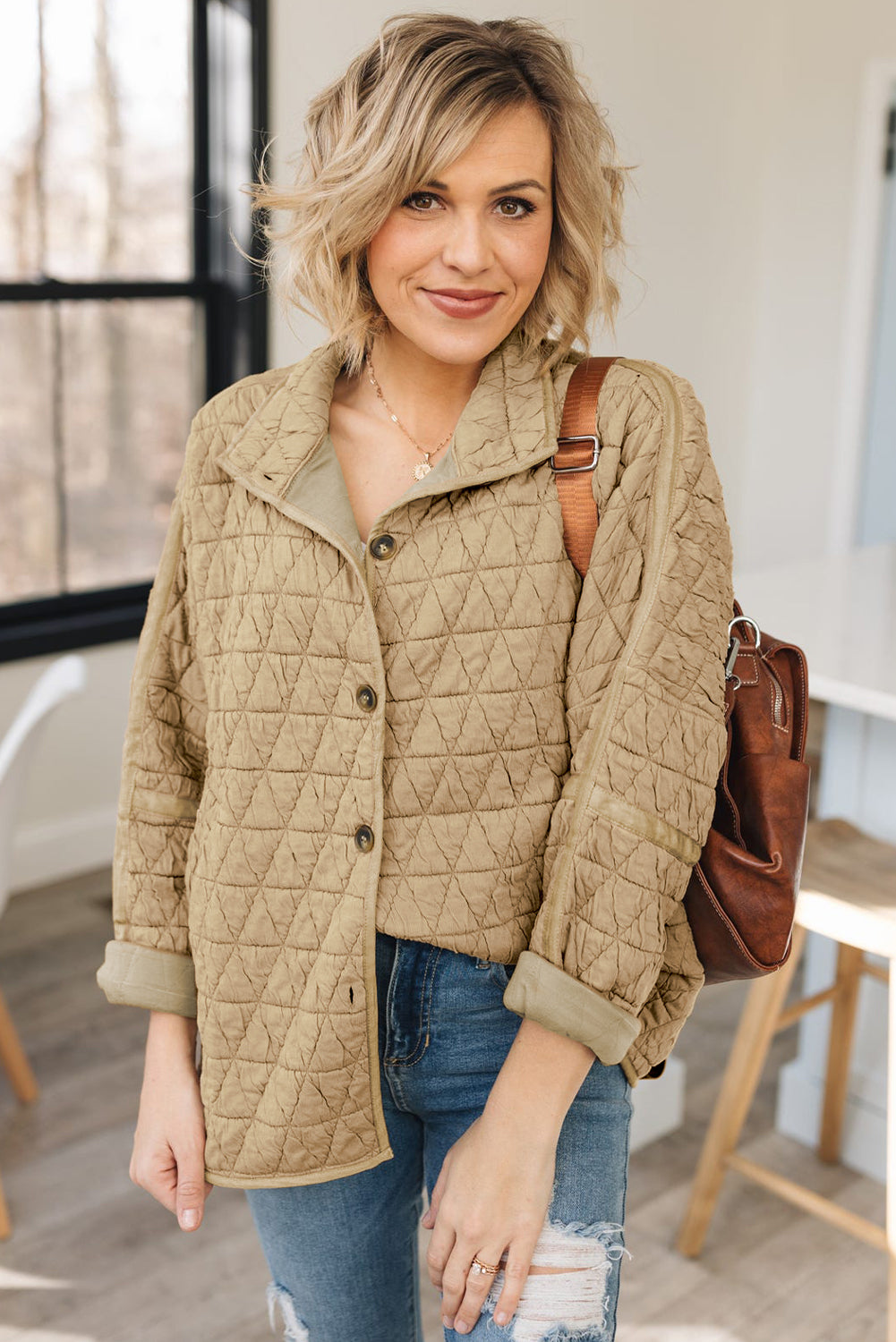 Chestnut Casual Crinkle Quilted Pullover Top