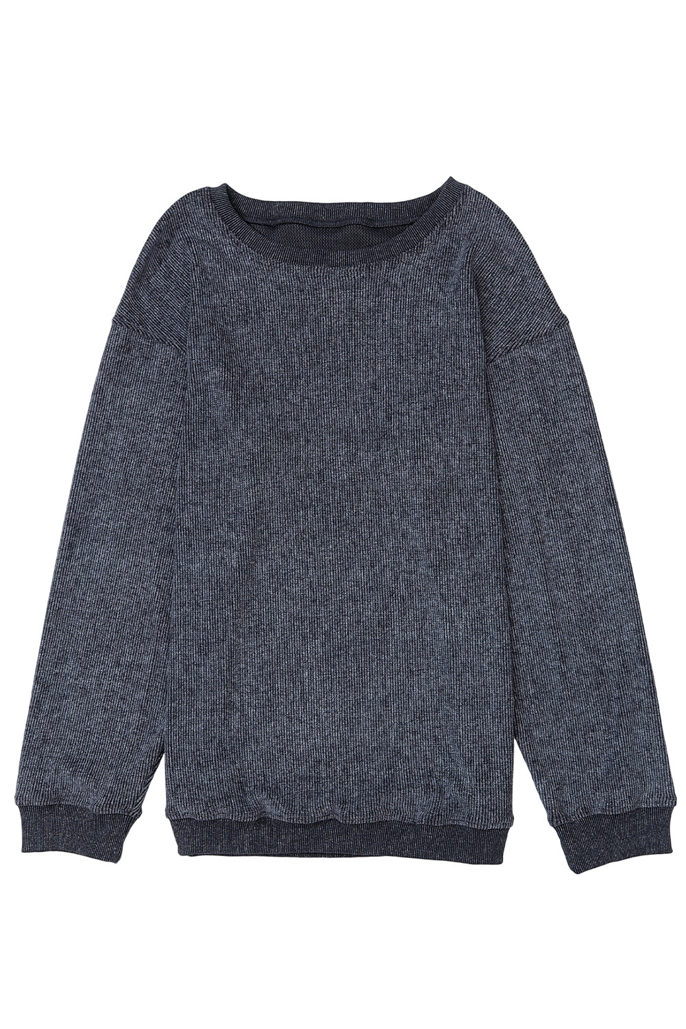 Black Plus Size Corded Round Neck Sweatshirt
