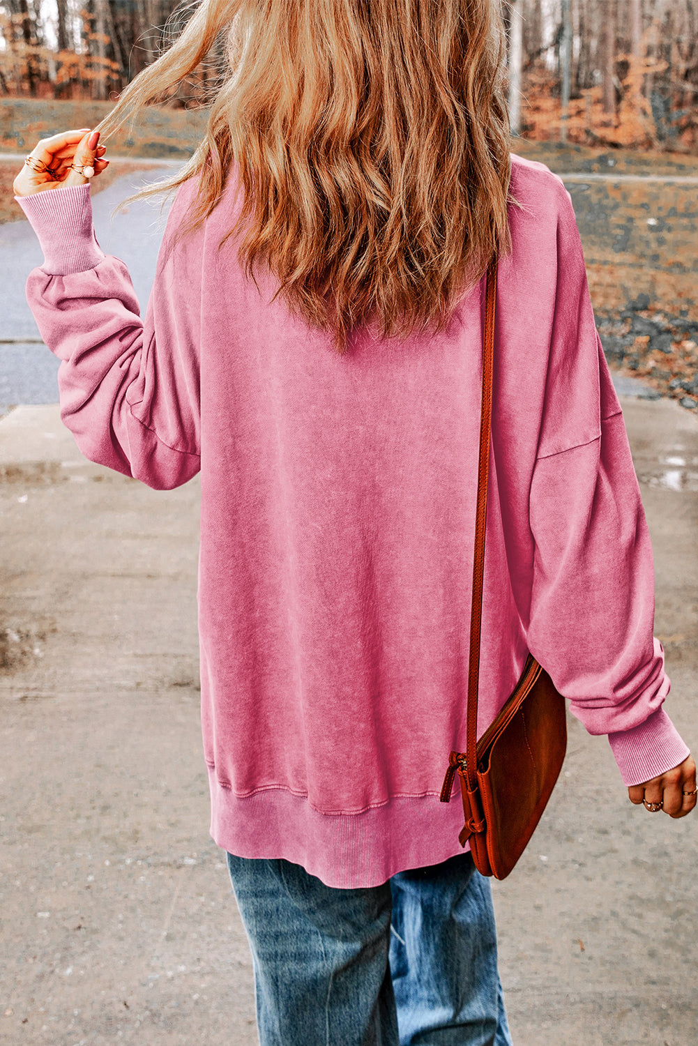 Leopard Print Drop Shoulder Slit Oversized Sweatshirt