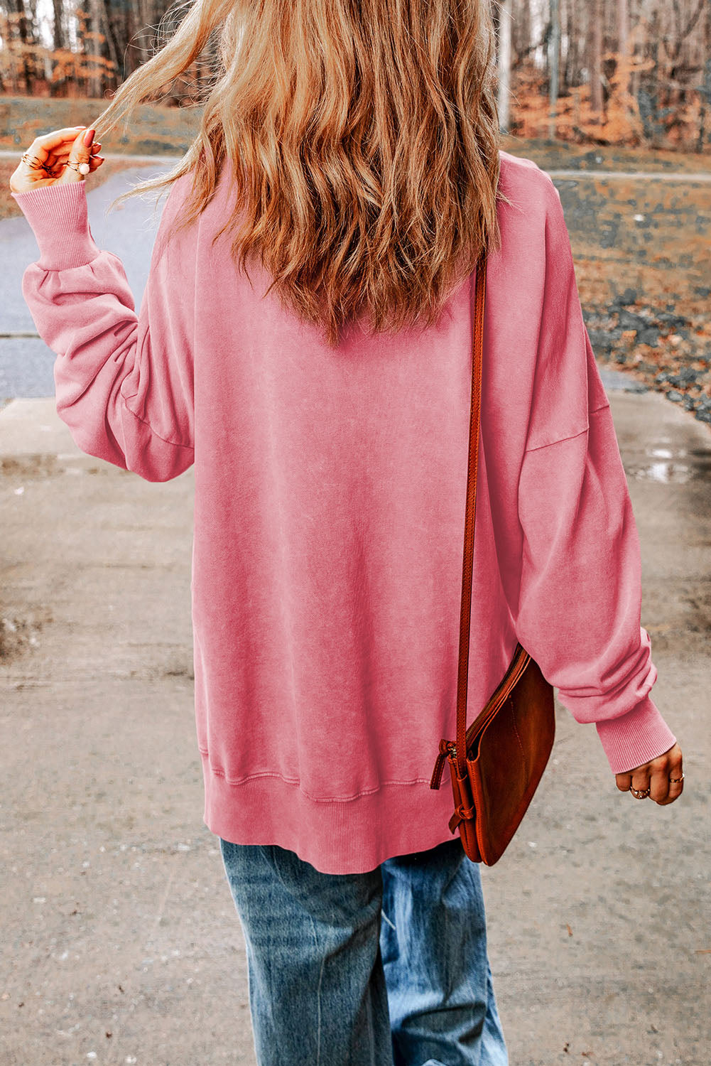Leopard Print Drop Shoulder Slit Oversized Sweatshirt