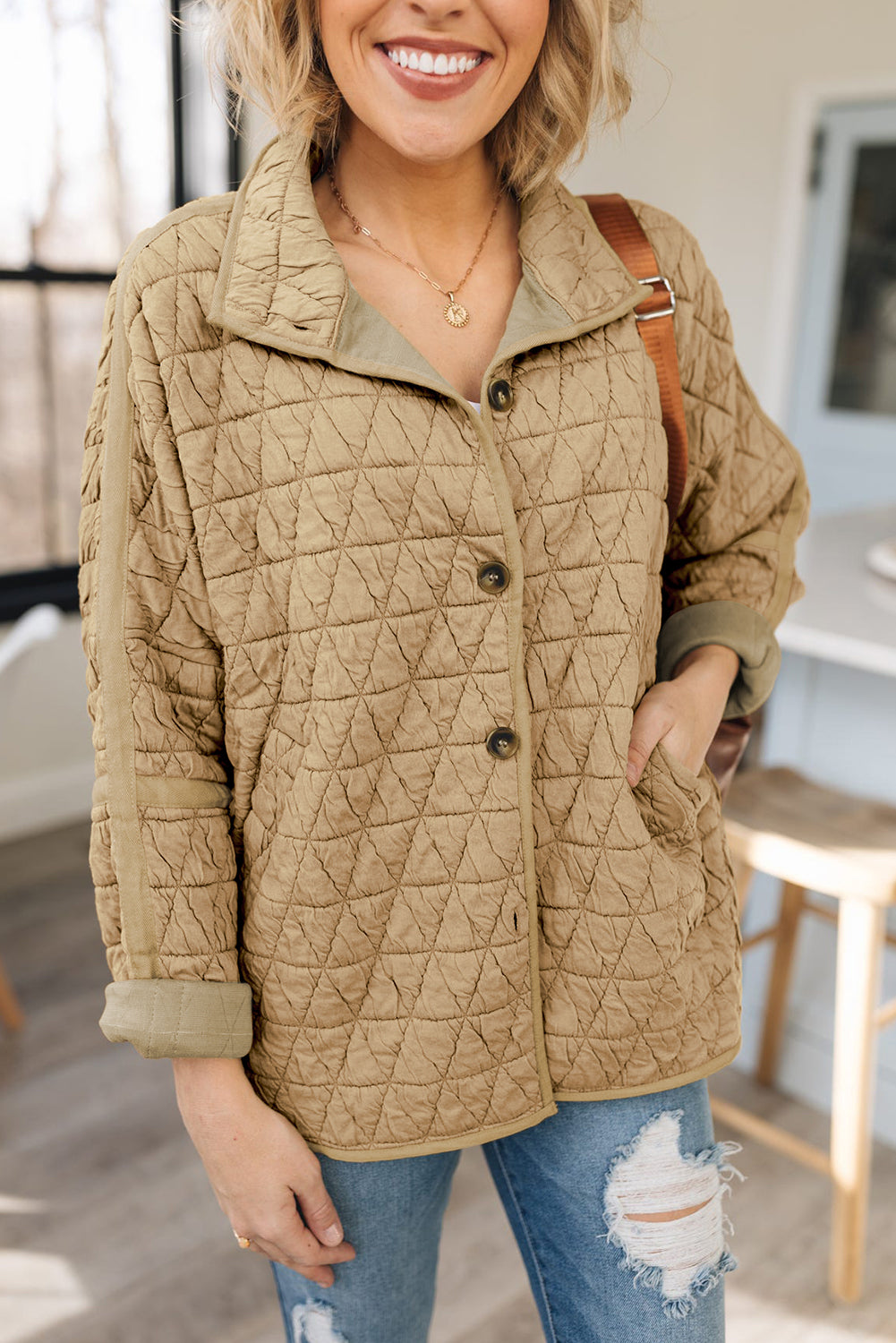 Chestnut Casual Crinkle Quilted Pullover Top
