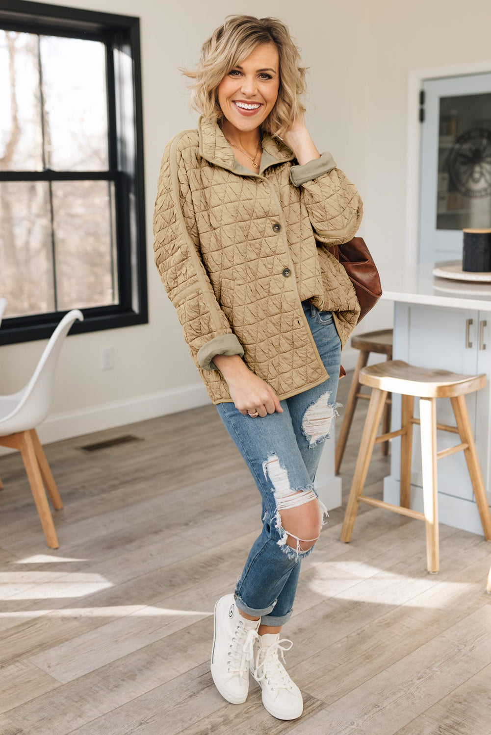 Chestnut Casual Crinkle Quilted Pullover Top