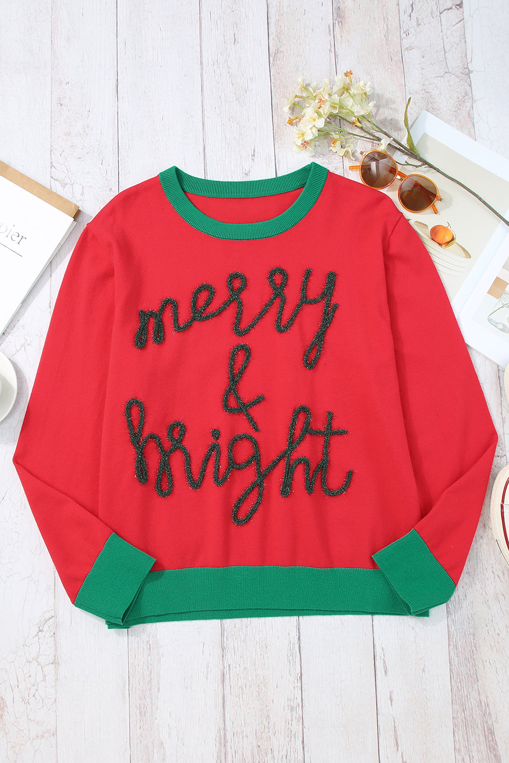 Black Plus Size Cheers Glitter Tinsel Short Sleeve Sweater