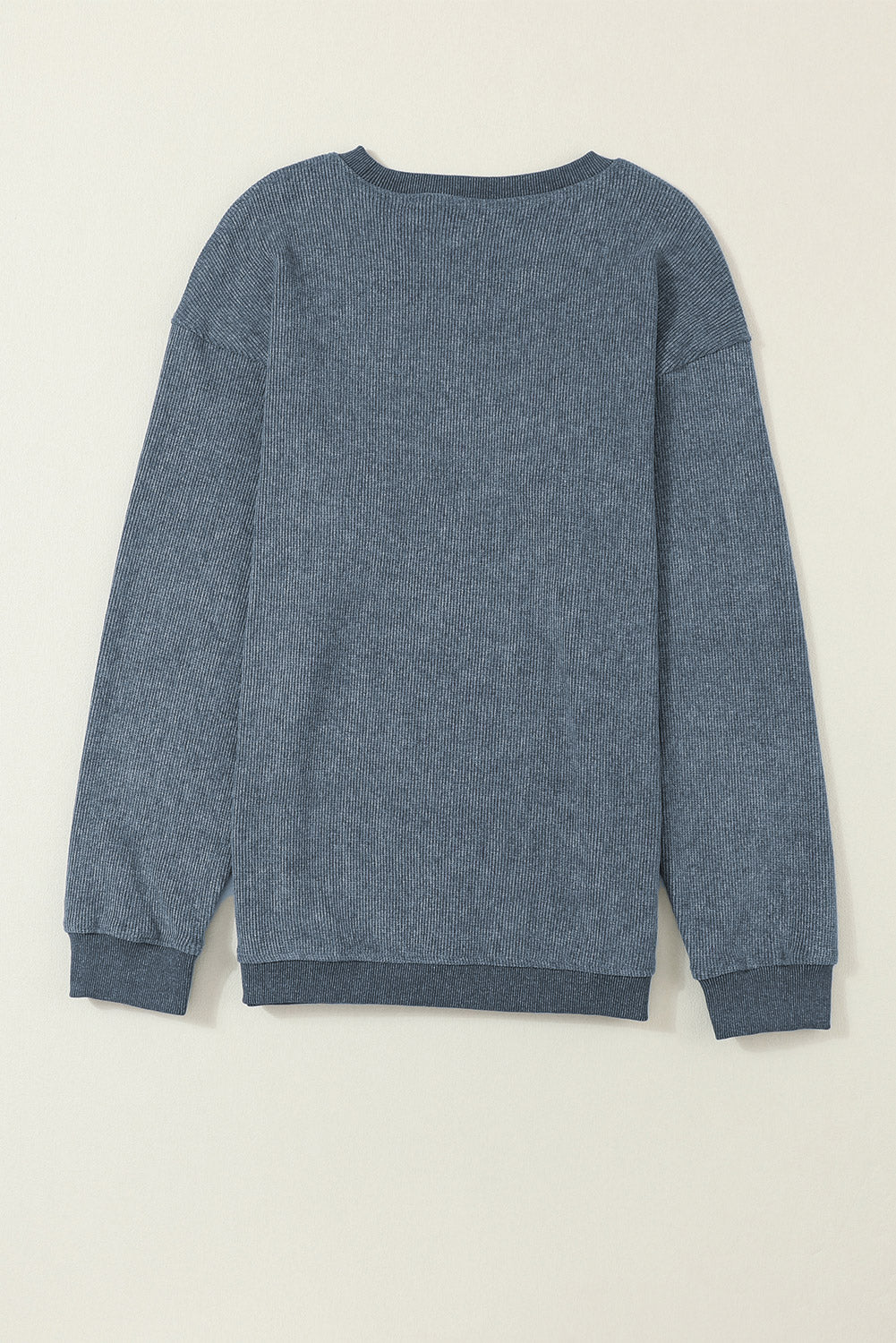 Black Plus Size Corded Round Neck Sweatshirt
