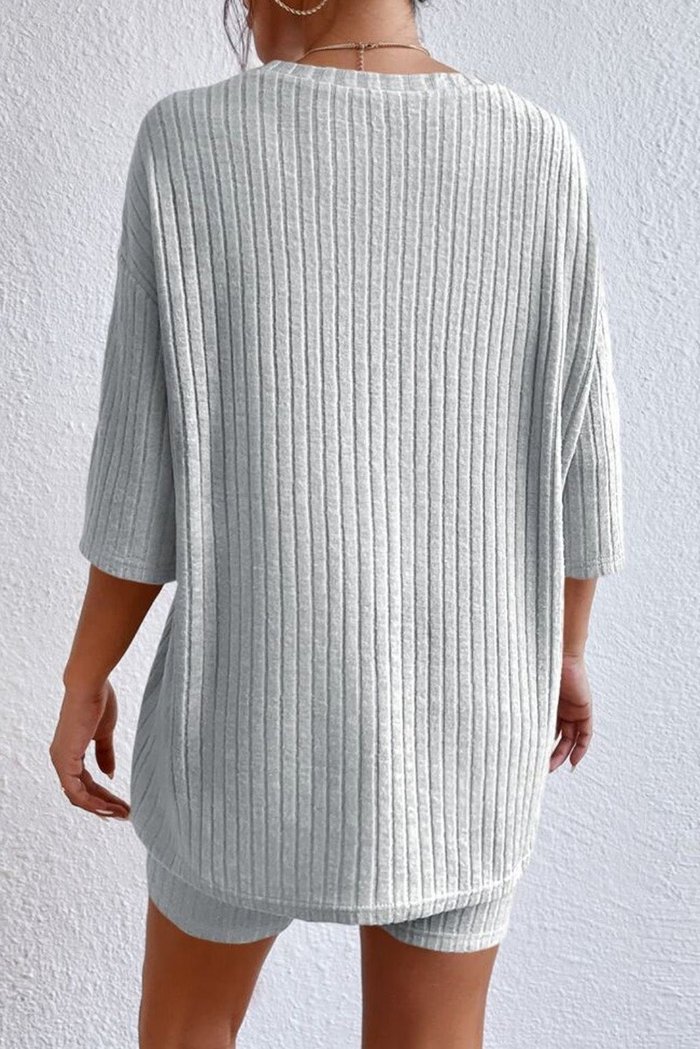 Parchment Plus Size Ribbed V Neck Pullover and Pants Set