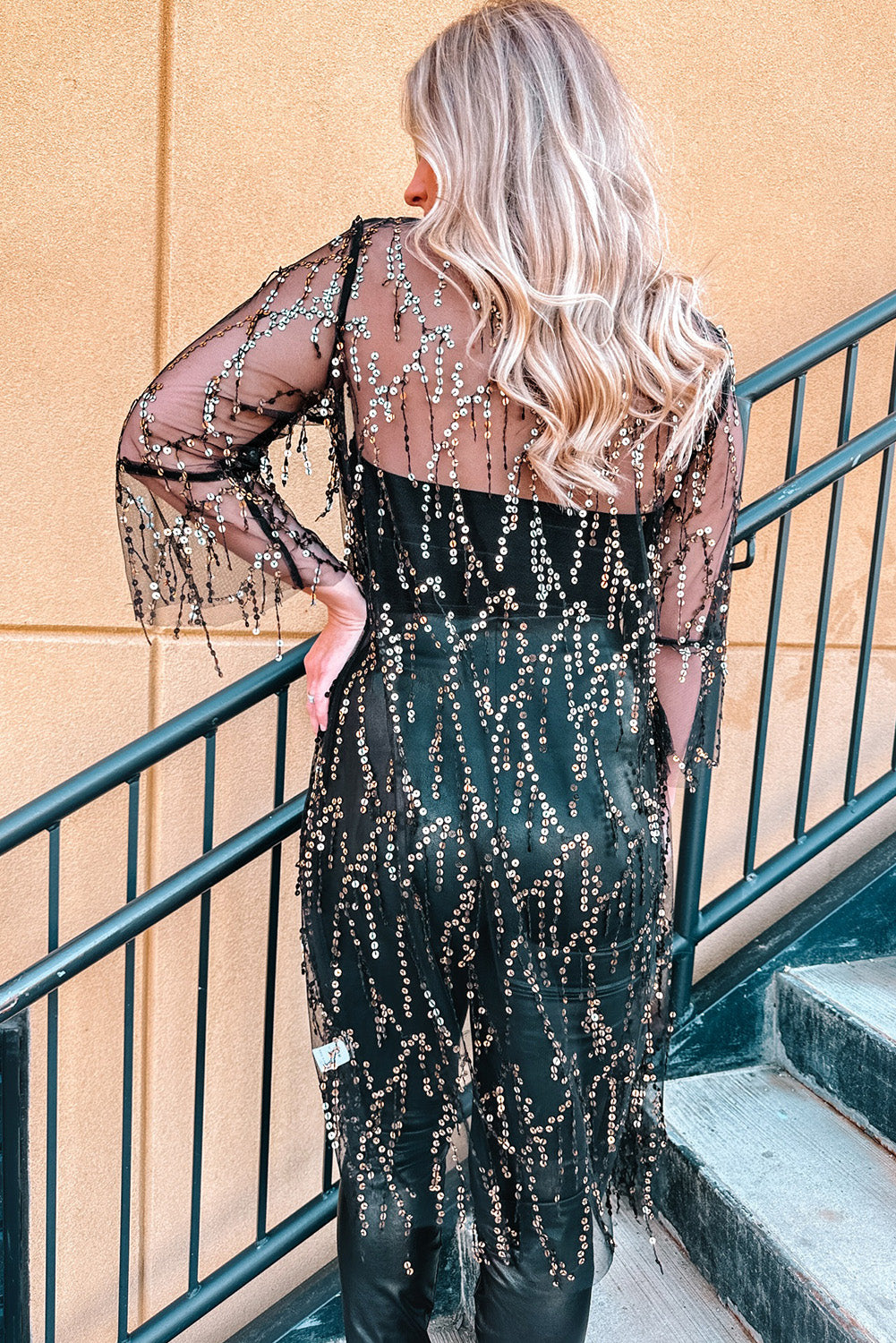 Sequin Sheer Casual Open Front Cover Up