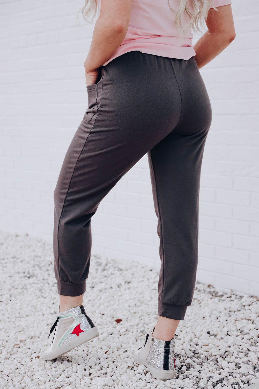 Drawstring Waist Front Patch Pockets Jogger Pants