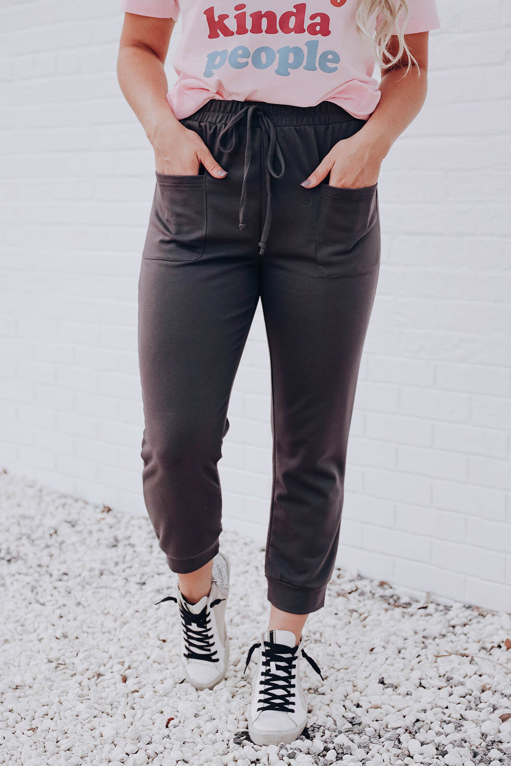 Drawstring Waist Front Patch Pockets Jogger Pants