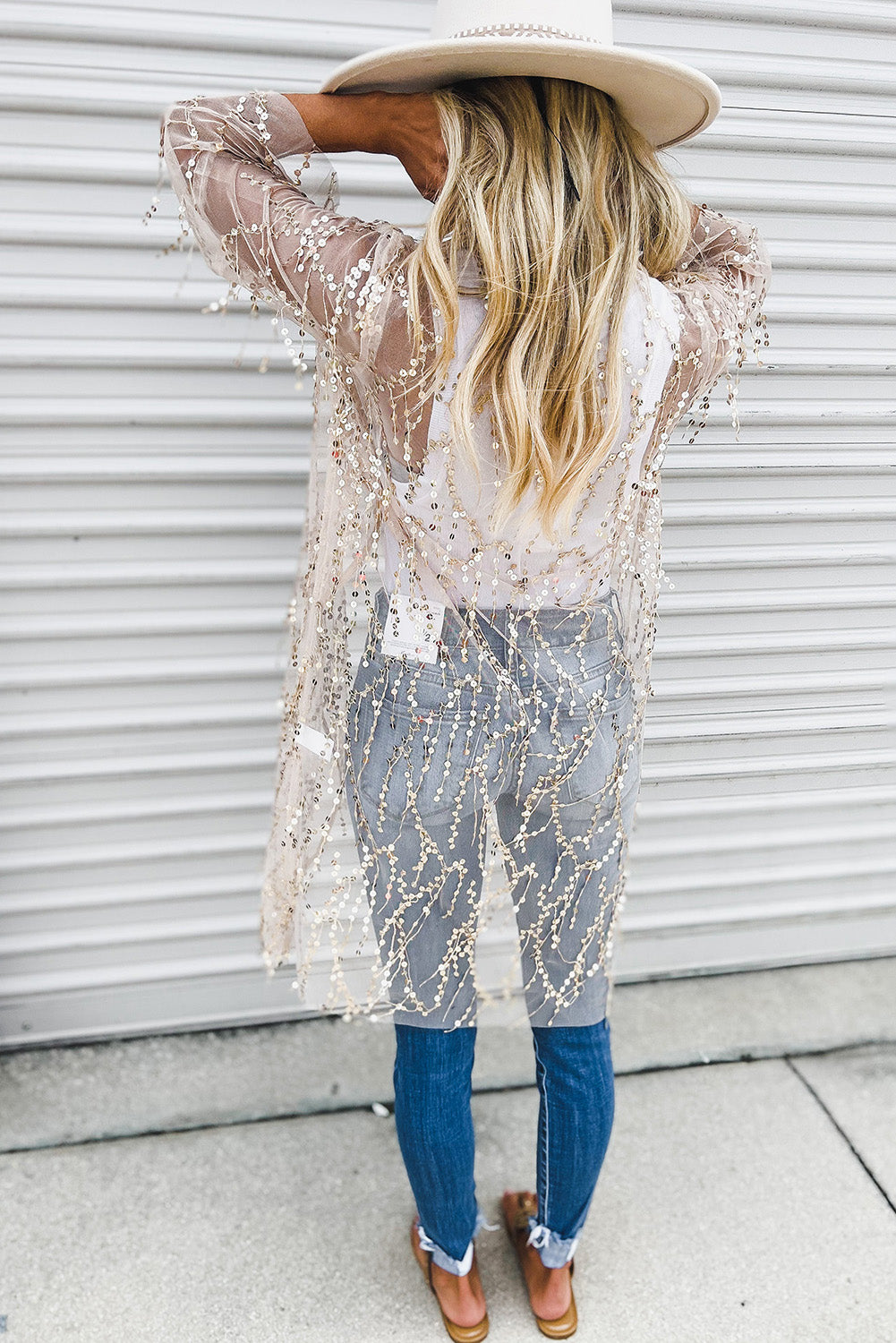 Sequin Sheer Casual Open Front Cover Up