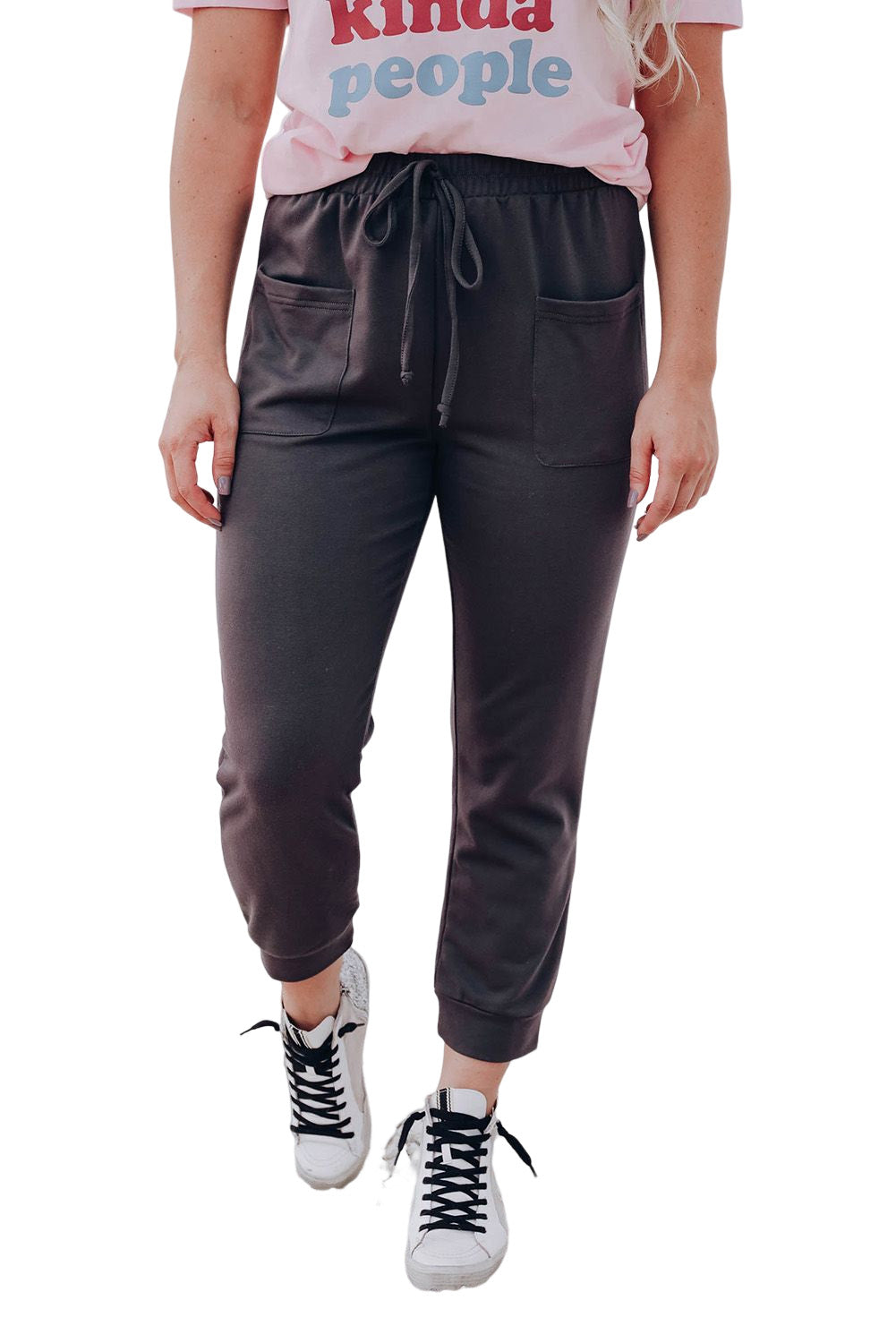 Drawstring Waist Front Patch Pockets Jogger Pants