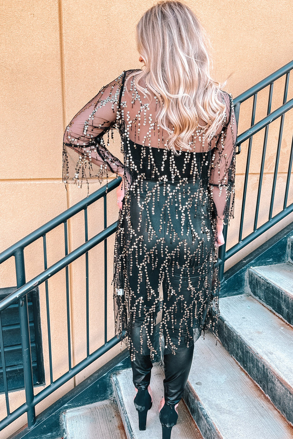 Sequin Sheer Casual Open Front Cover Up