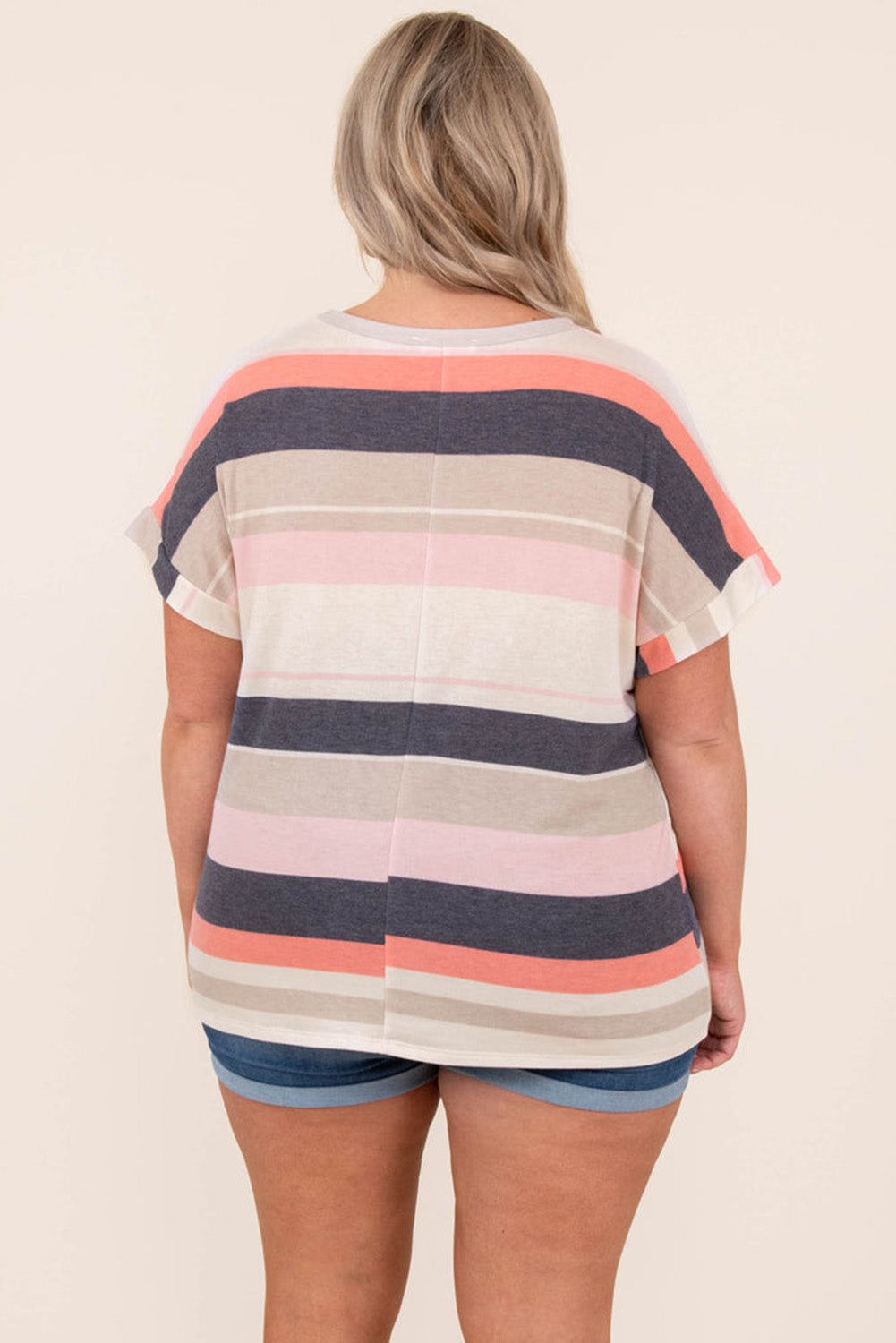 Plus Size Striped Colorblock Print T-shirt