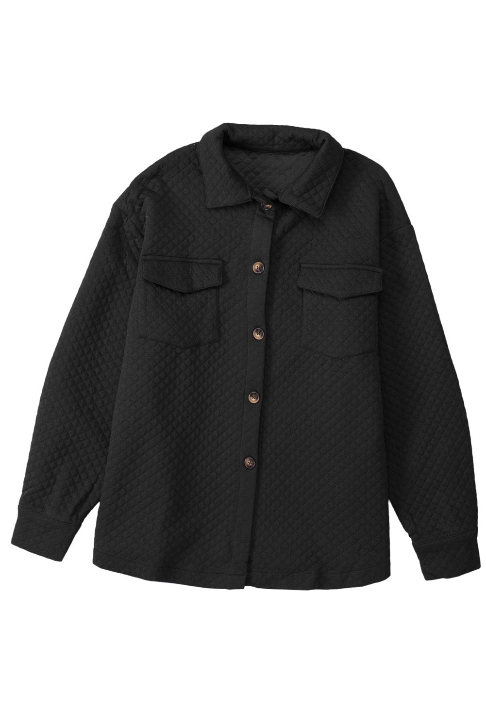 Gray Lattice Texture Retro Flap Pocket Button Shacket