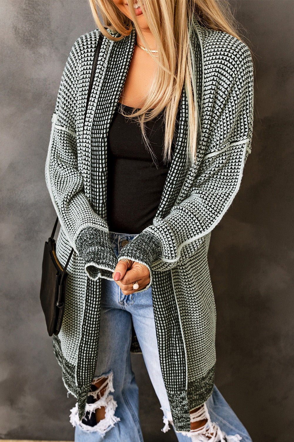 Apricot Chunky Waffle Knit Oversized Collar Cardigan