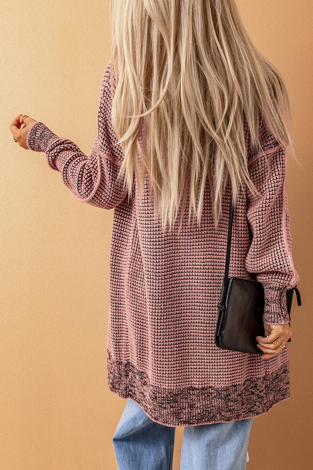 Apricot Chunky Waffle Knit Oversized Collar Cardigan
