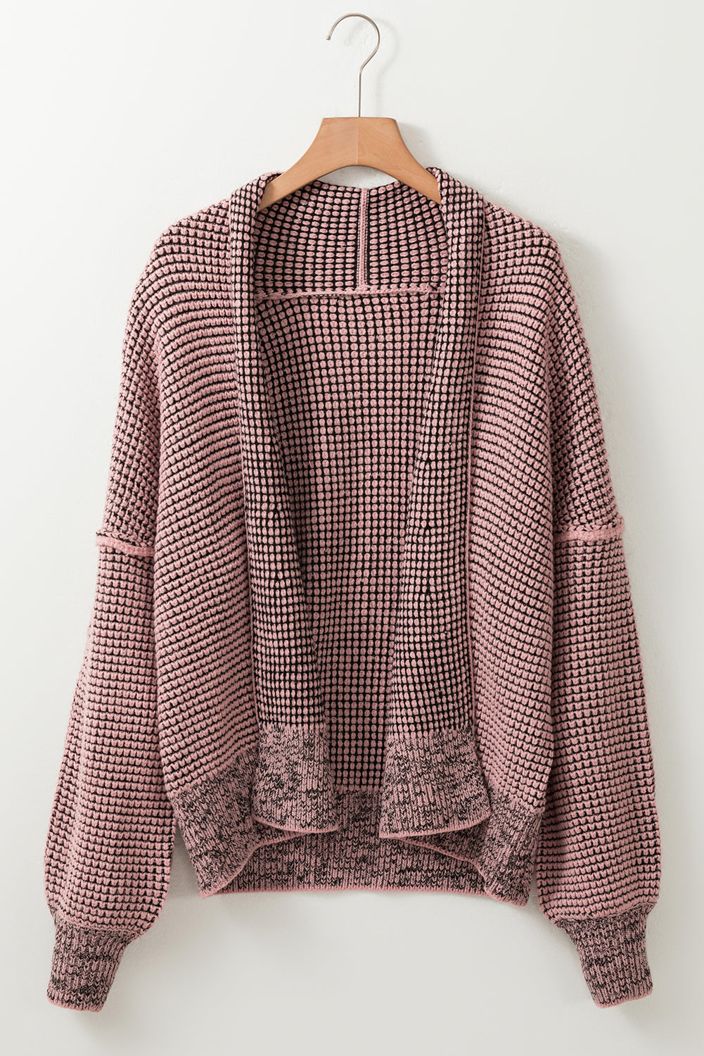 Apricot Chunky Waffle Knit Oversized Collar Cardigan
