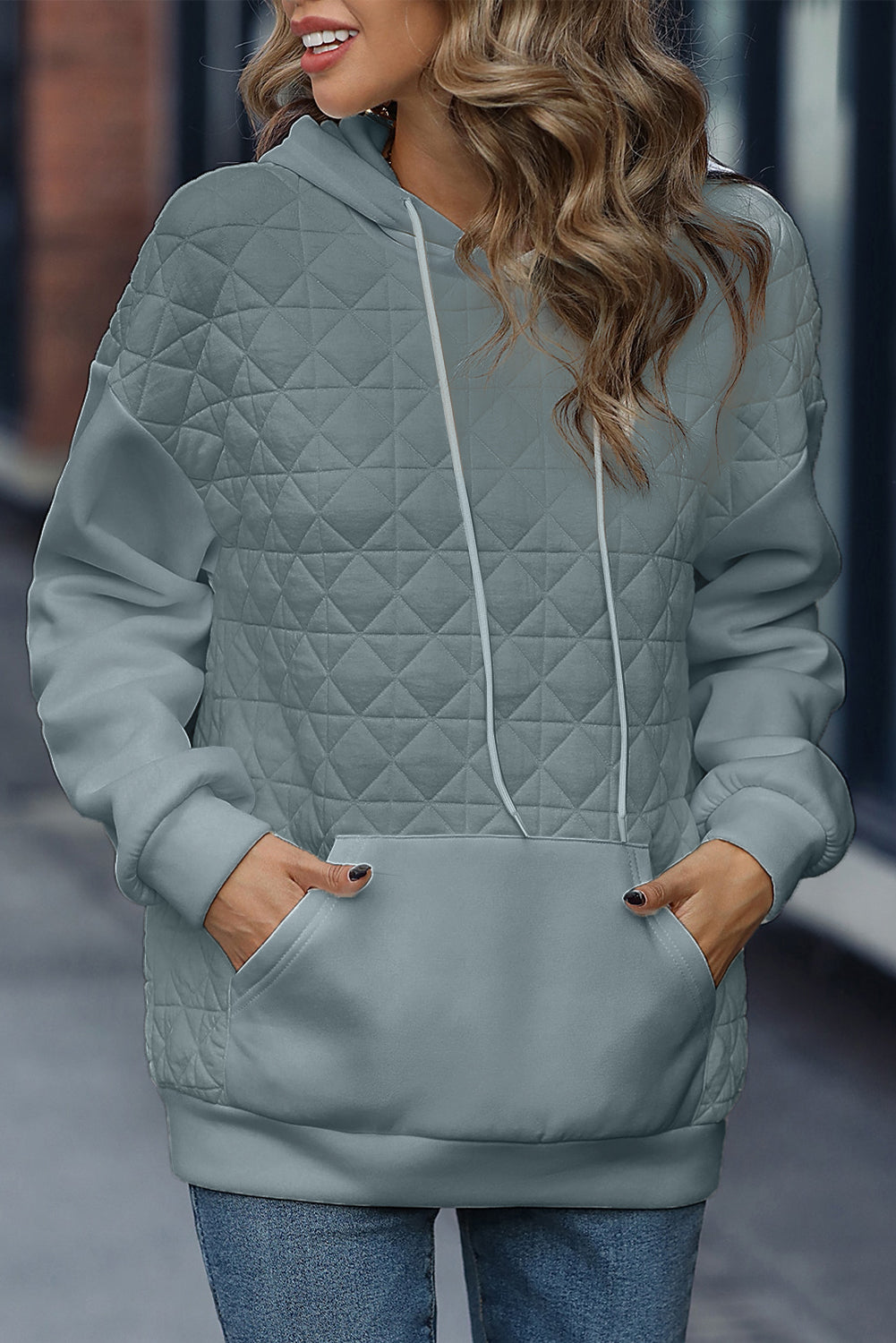 Parchment Quilted Patchwork Exposed Seam Hoodie