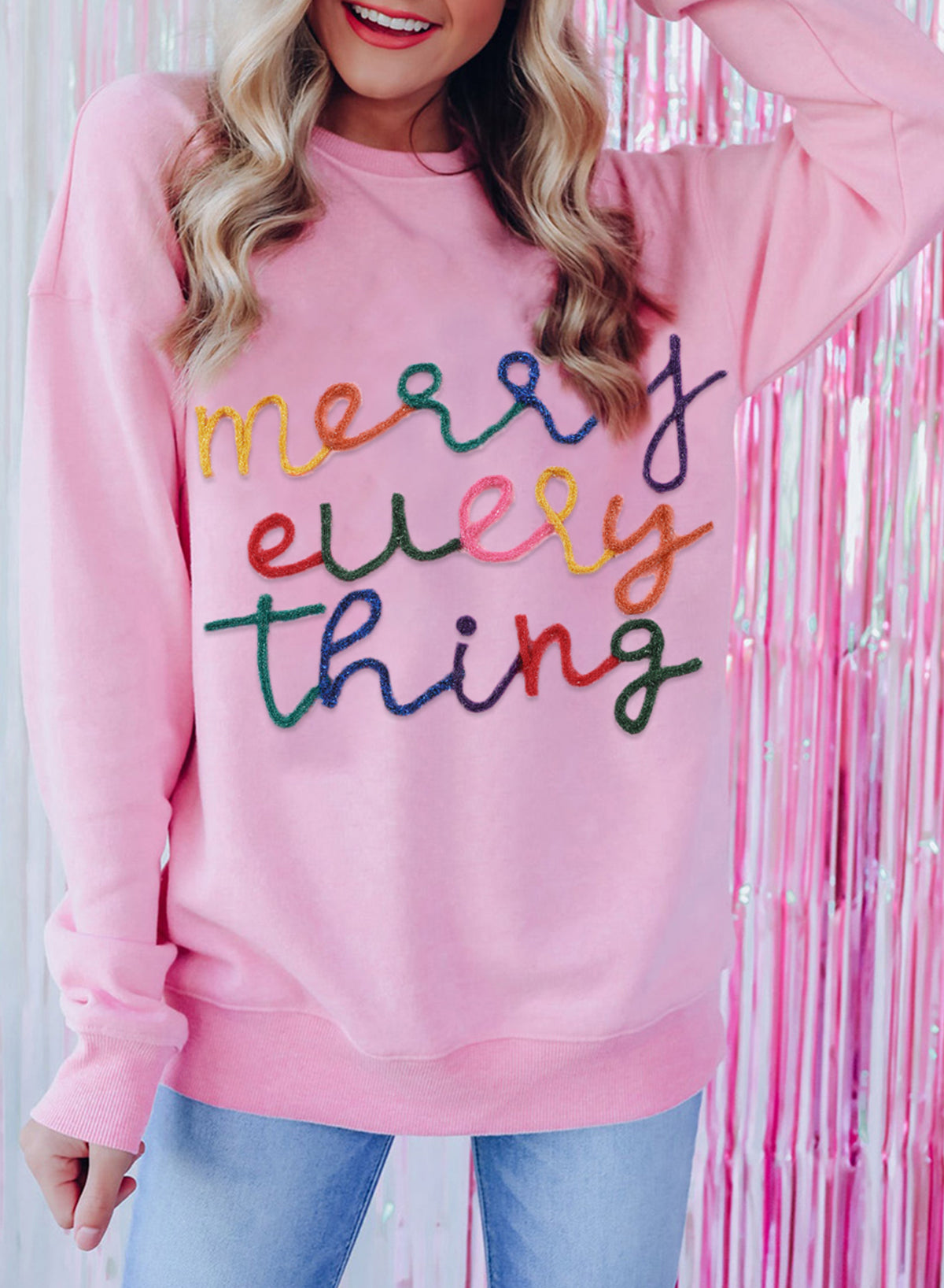 Black XOXO Glitter Print Round Neck Casual Sweater