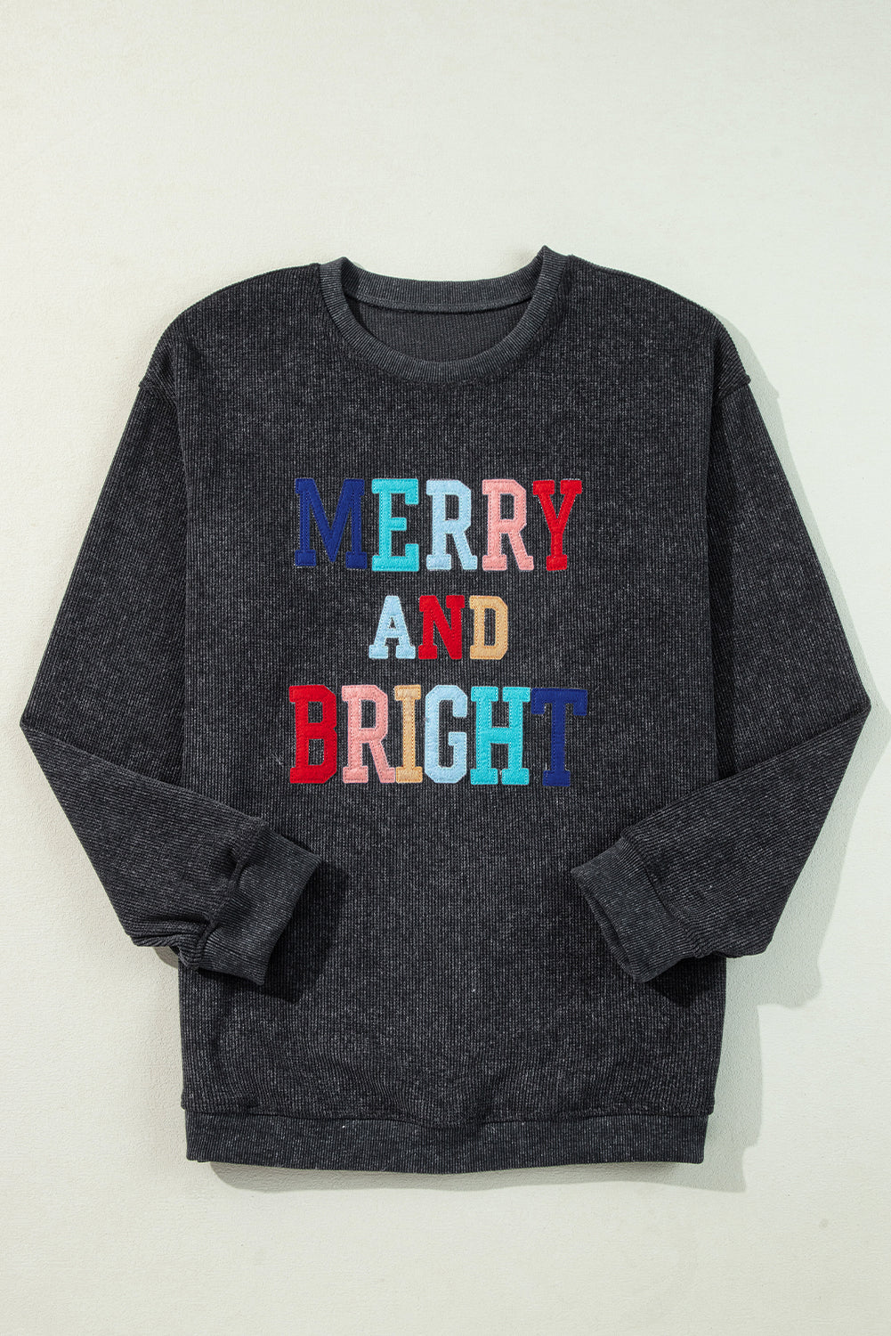 Black Plus Size Corded Round Neck Sweatshirt