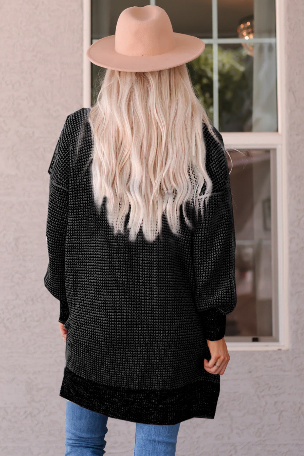 Apricot Chunky Waffle Knit Oversized Collar Cardigan