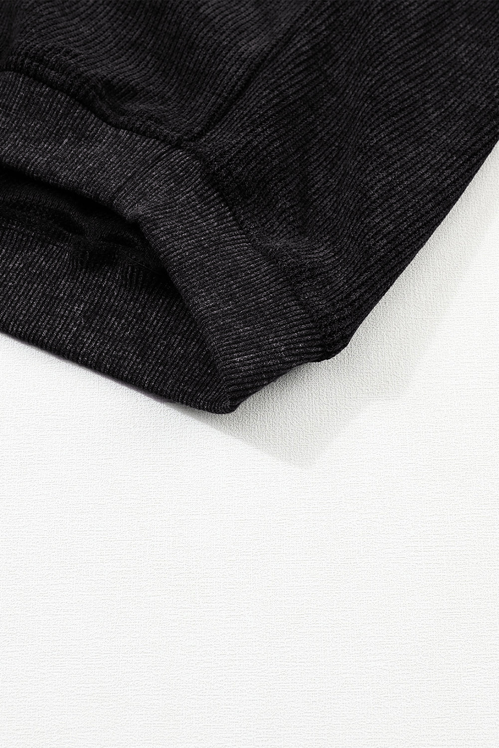 Black Plus Size Corded Round Neck Sweatshirt