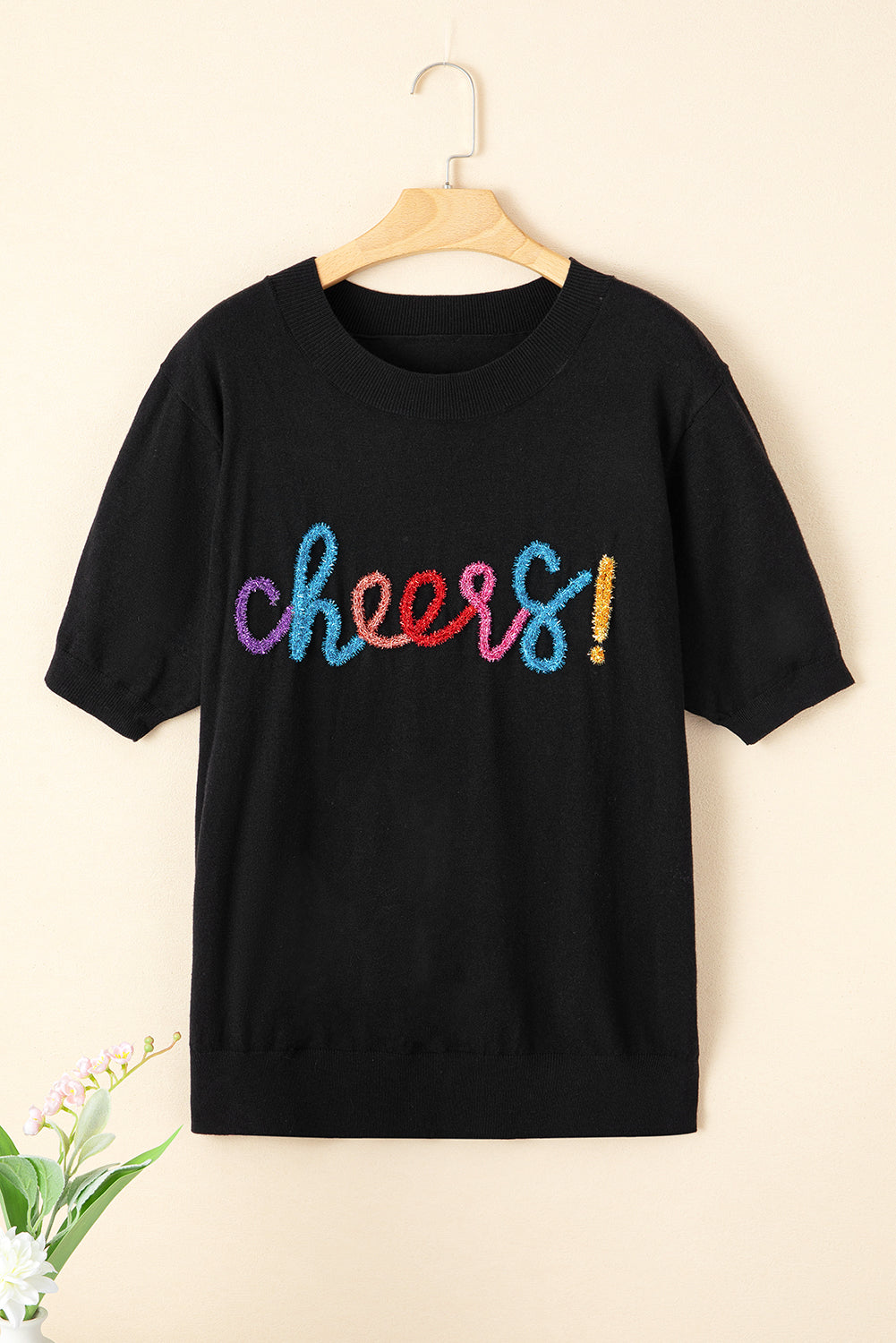 Black XOXO Glitter Print Round Neck Casual Sweater