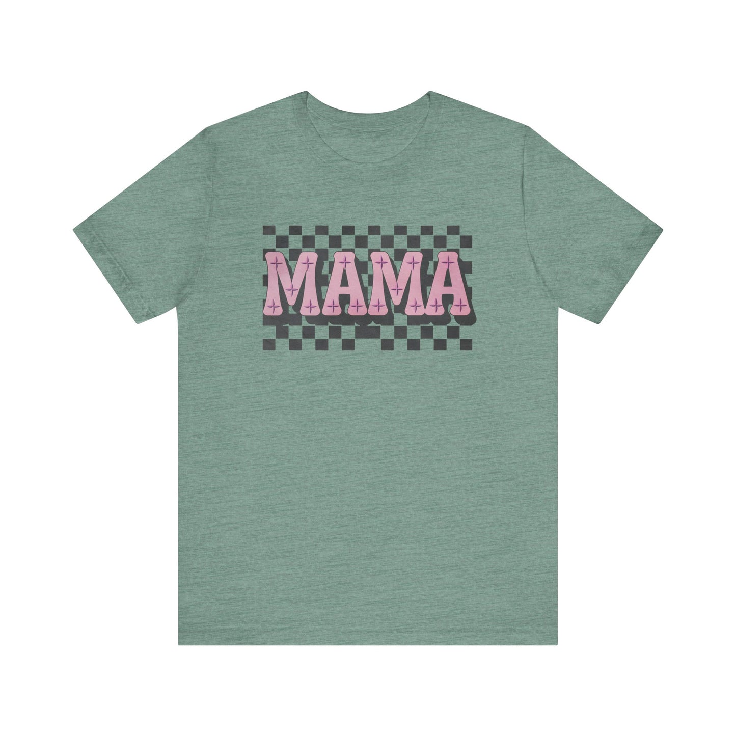 Mama Checkered Background Jersey Short Sleeve Tee