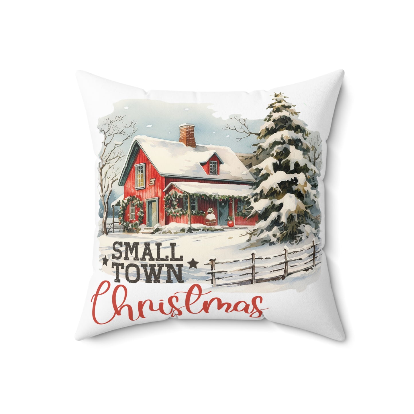 Small Town Christmas Spun Polyester Square Pillow