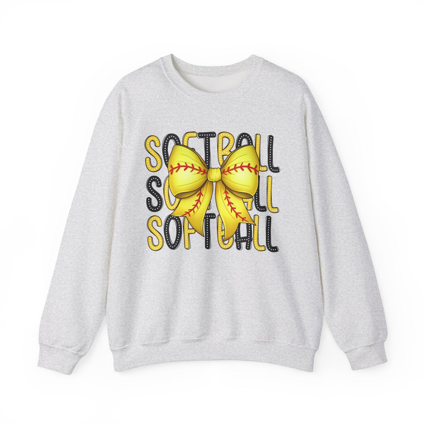 Stacked Softball Bow Heavy Blend™ Crewneck Sweatshirt