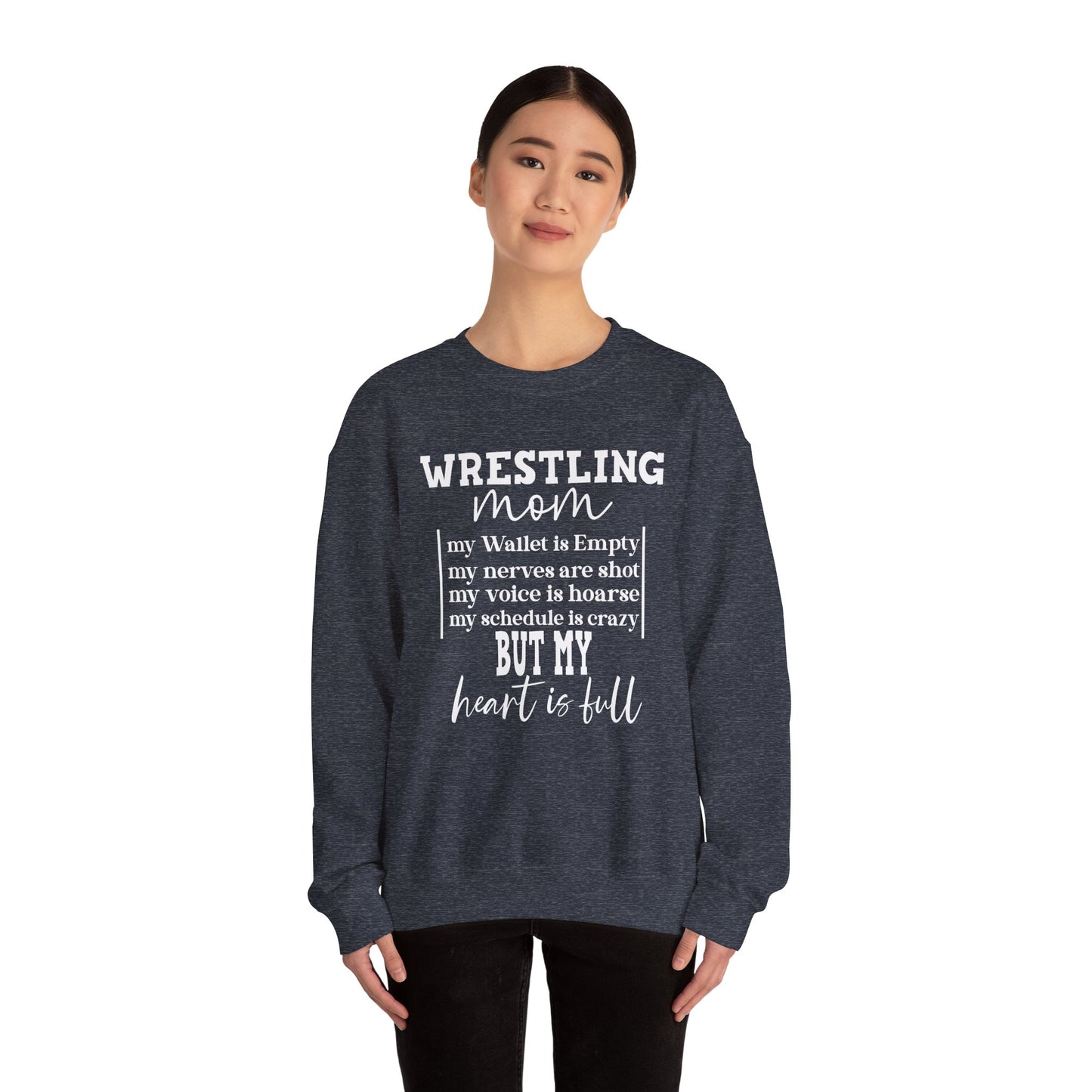 Wrestling Mom Heart Is Full Heavy Blend™ Crewneck Sweatshirt