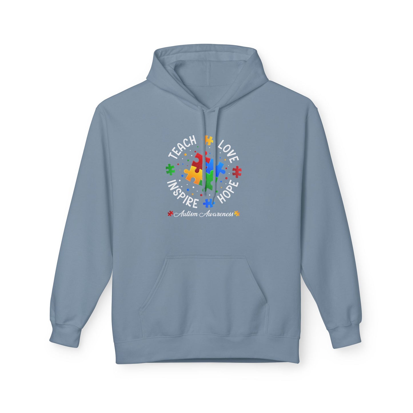 Teach Love Hope Inspire Autism Awareness Midweight Softstyle Fleece Hoodie